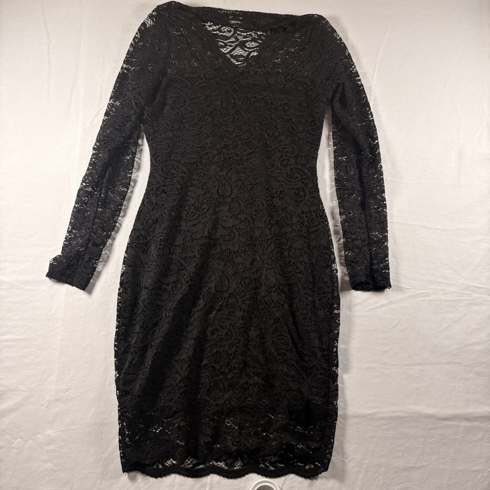 VENUS BLACK LACE DRESS V-NECK LONGSLEEVES SIZE SMALL MADE IN POLAND